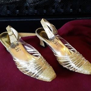 Ladies gold shoes -worn once